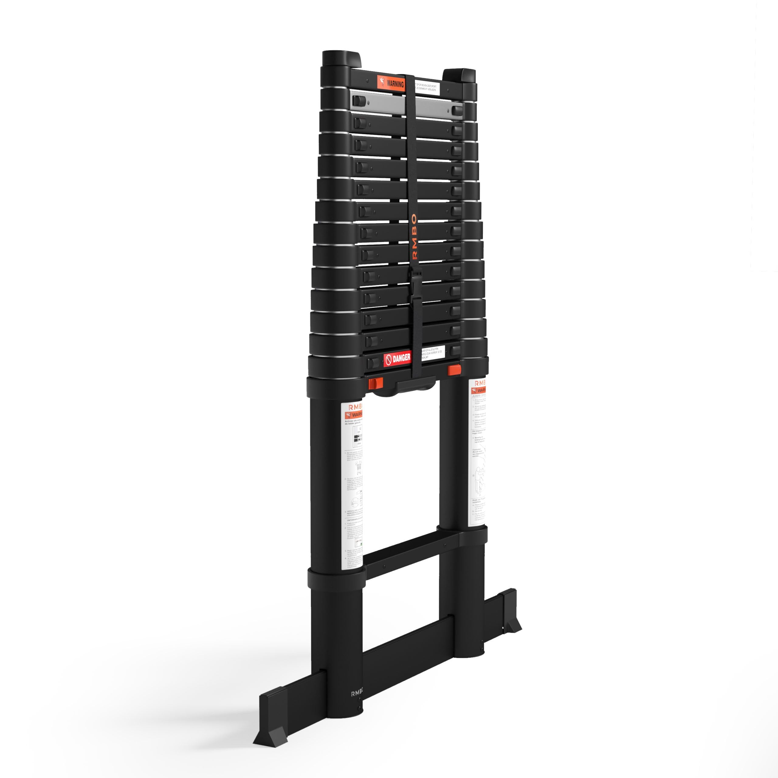 RMBO Échelle Télescopique de 4.70m, EN 131.6, Système de Fermeture en Douceur, 150kg, Barre de Stabilisation de 70cm, Indicateurs de Sécurité par Marche, Pour Usage Particulier et Professionnel