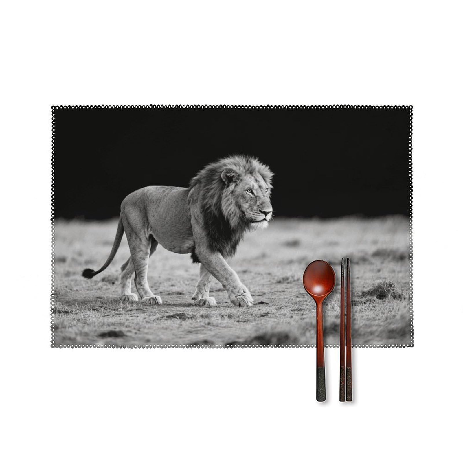 Wild Animal Lion Placemats Set of 6 Non-Slip Stain Resistant Indoor Outdoor Table Mat Washable Cloth Place Mat Fashion Kitchen Placemat for Dining Table Decoration 17.7x11.8 in
