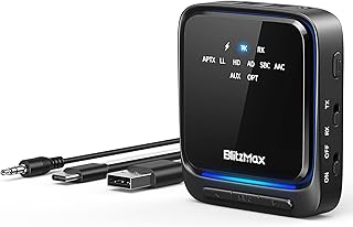 BlitzMax Bluetooth 5.2 Transmitter Receiver, 2-in-1 Bluetooth Adapter, Low Latency Bluetooth aptx Adaptive Audio Adapter with 3.5mm Cable, RCA, SPDIF, for TV/Speaker/Home Stereo/Laptop