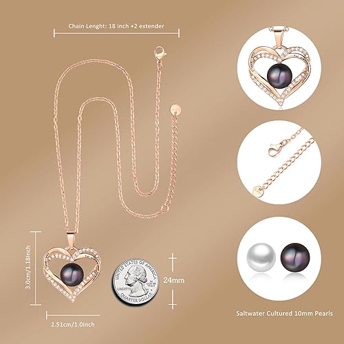 Miniatura 3 de Love Heart Necklace for Women, Inlay AAAAA Flawless AKOYA Seawater Pearls, Gold Plated Singledouble Heart Pearl Necklace Jewelry Mother's Day