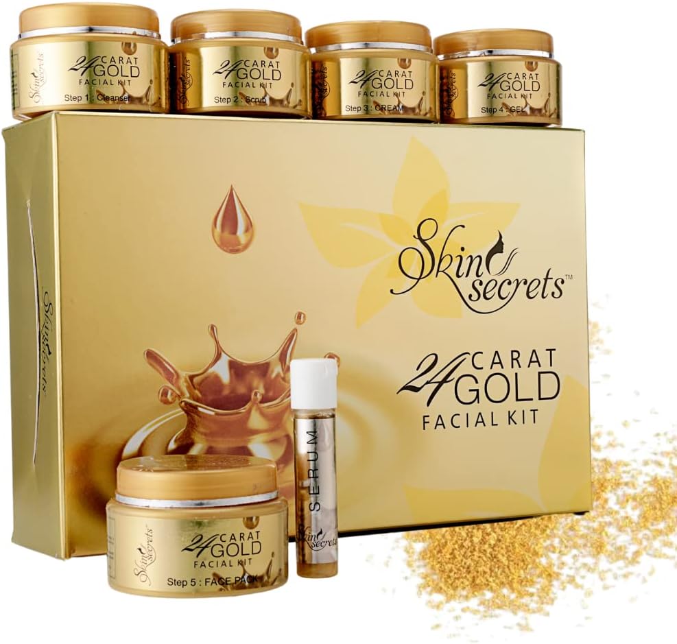- 24k Gold Facial Kit for instant glow with Gold Dust & Sandalwood Oil for Radiant & Glowing Skin (310gm (6 easy steps))