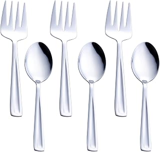 GoGeiLi 9.5-Inch Stainless Steel Serving Spoon & Fork Set - 3 Spoons, 3 Forks, Dishwasher Safe, Rust-Proof Catering Utensils