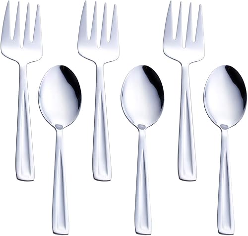 GoGeiLi Juego de cuchara de servir y tenedor de acero inoxidable, incluye 3 cucharas grandes para servir y 3 tenedores de servir, juego de