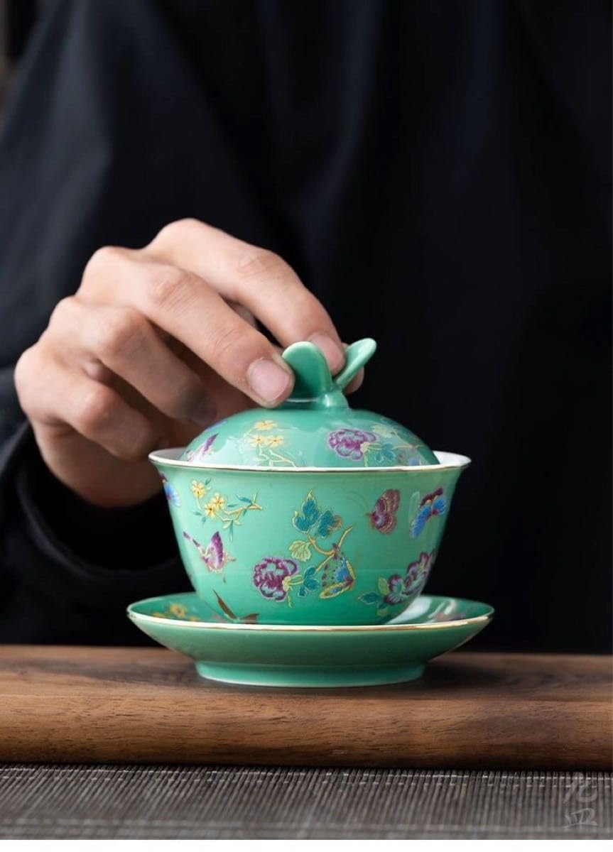 中国茶器　蓋碗　女性ぴったり　蝶恋花　黄色 Amazon | 中国茶器 蓋碗 女性ぴったり 蝶恋花 黄色 | ノーブランド品