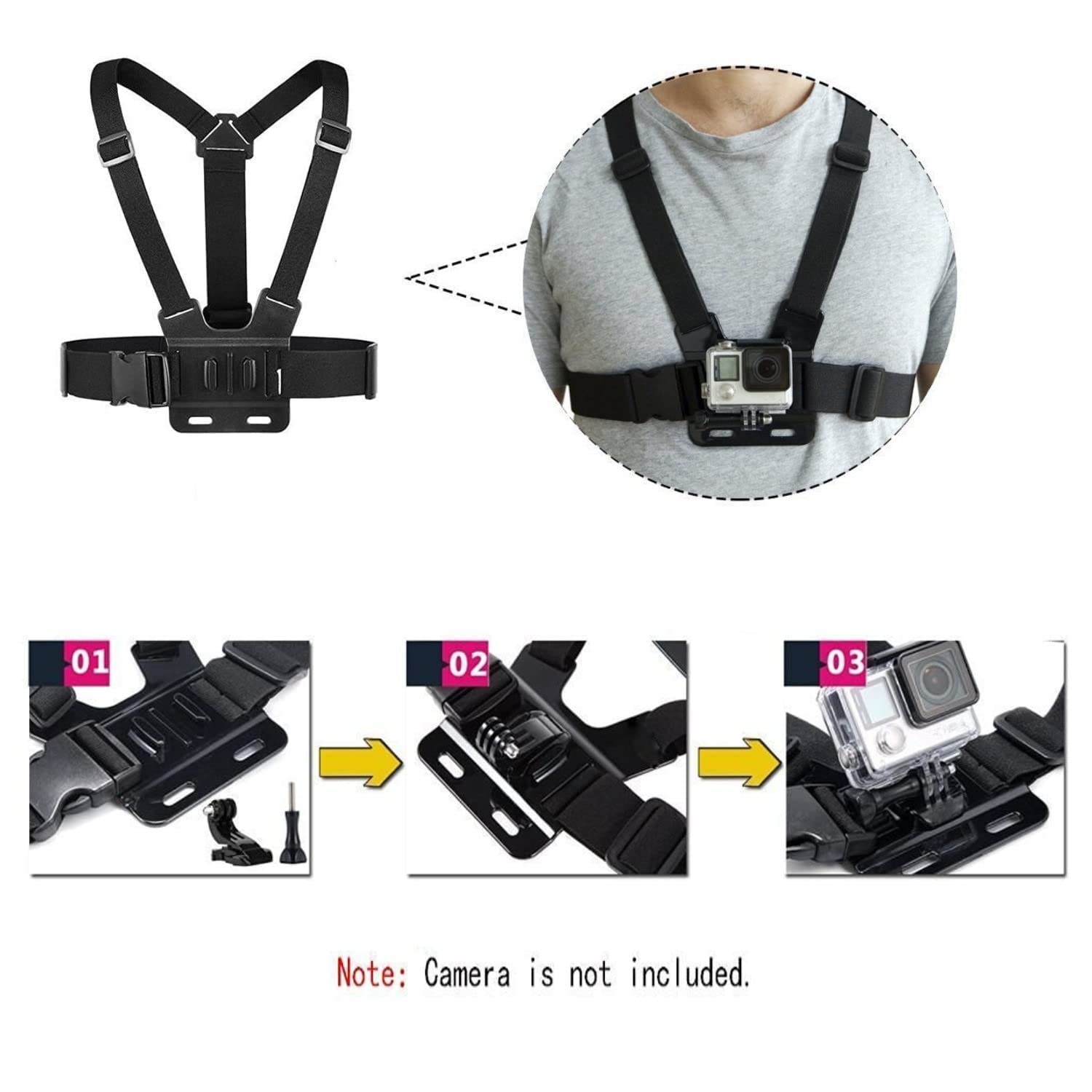 EYUVAA LABEL Camera Chest Strap Belt for Action Camera Adjustable Chest Harness Belt Mount 3 Points Elastic Stap Compatible with Gopro Hero 8/7/6,SJCAM, Yi (Black) 3