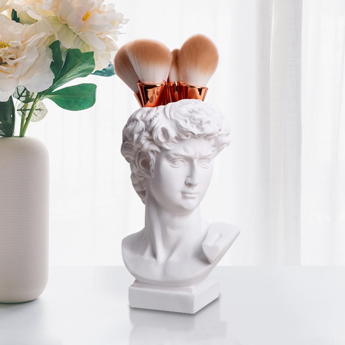 Operitacx Vase Bureau en Décoration et pour Rangement Maquillage Pinceaux de à Composition Résine Blanche 25cm Style Artistique pour Balcon et Salon