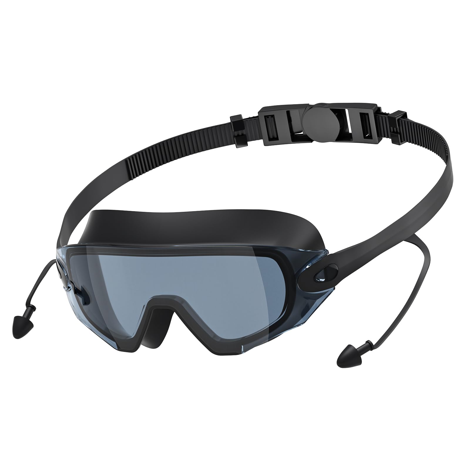 Lavlola Swimming Goggles, Upgrade Swim Goggles with Earplugs Anti Fog UV Protection No Leakage Clear Vision for Adult Women Men (Black/Tea-Coloured Lens)