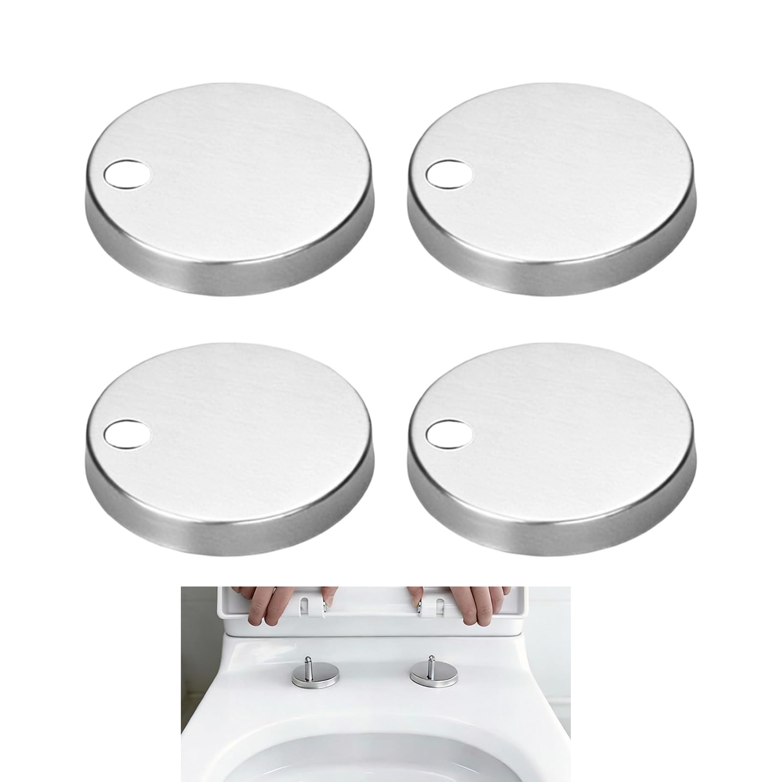 Universal 45mm Silver Toilet Seat Bolt Covers, 4PCS Stainless Steel Blind Hole Caps for WC Seat Fittings, Easy Installation Accessories