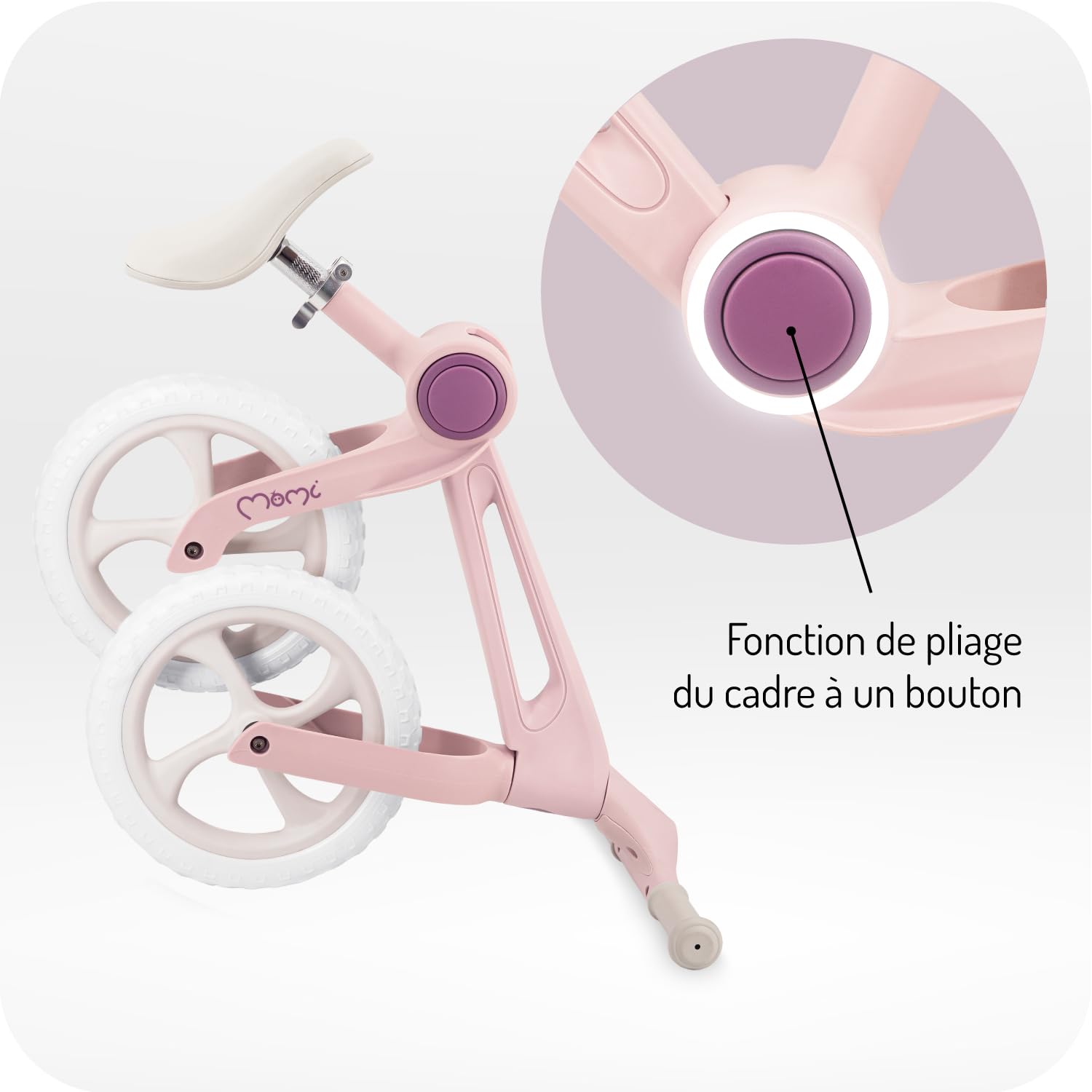 Momi Vélo draisienne NORU pour Enfants dès 2 Ans (Max 25 kg), Pliable d’Un Bouton, Selle réglable, Roues EVA increvables 12 Pouces