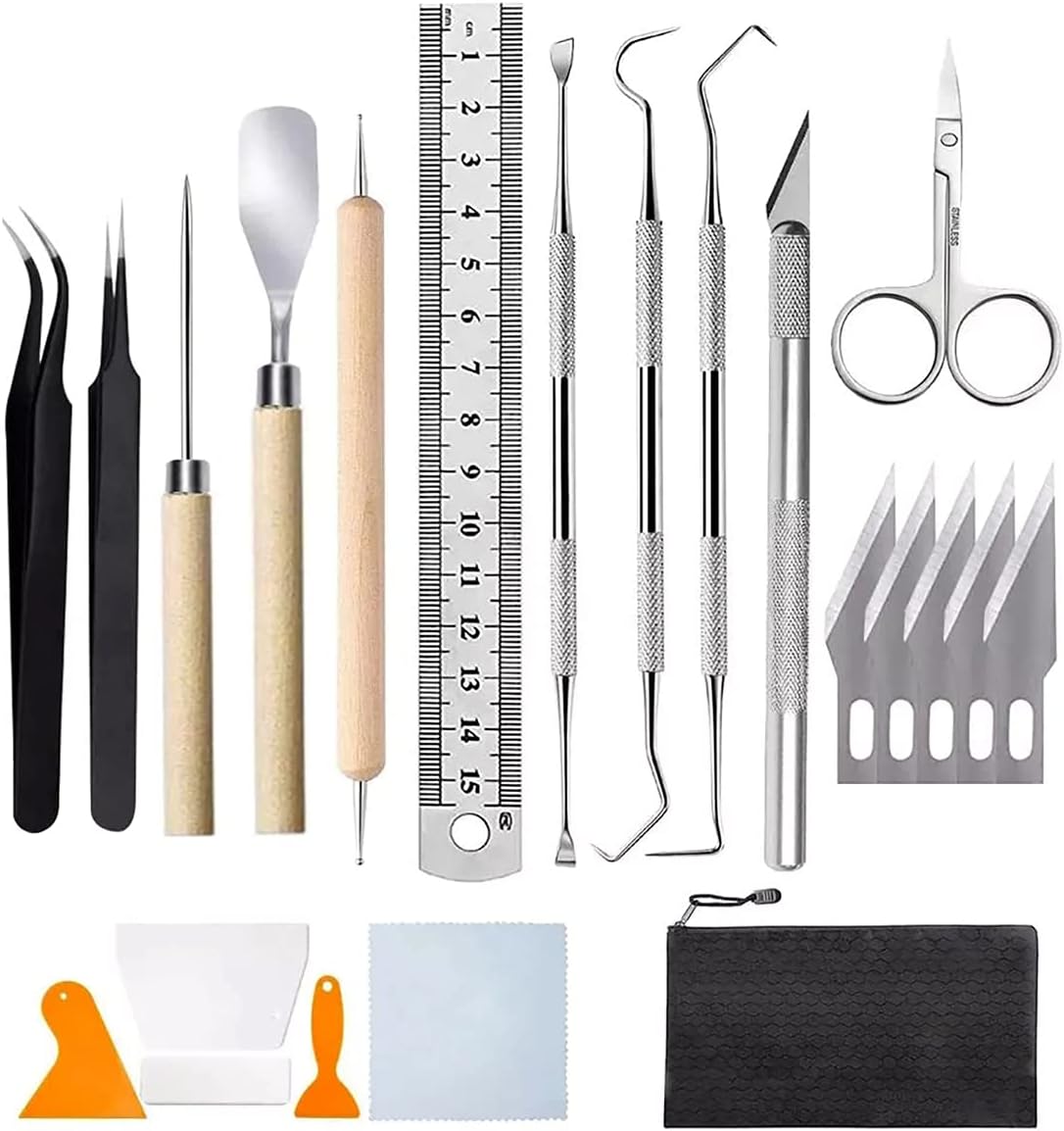 22Pcs Weeding Tools Kit, Vinyl Craft Weeding Tools Set Scraper Scissor Tweezers for Vinyl Craft, Silhouettes, Cameos, Lettering