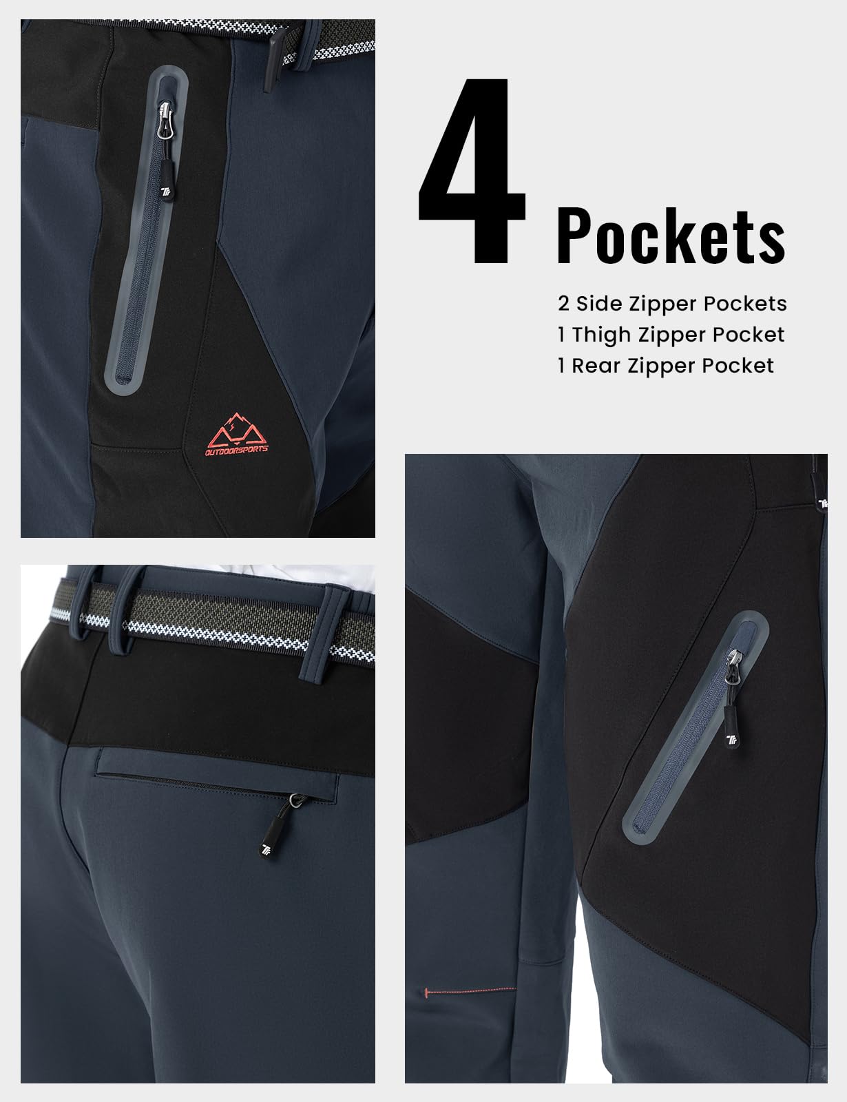 Rdruko Herren-Schneehose, wasserdicht, isoliert, mit Fleece gefüttert, für Skifahren, Wandern, Snowboarden, Winterhose mit Taschen