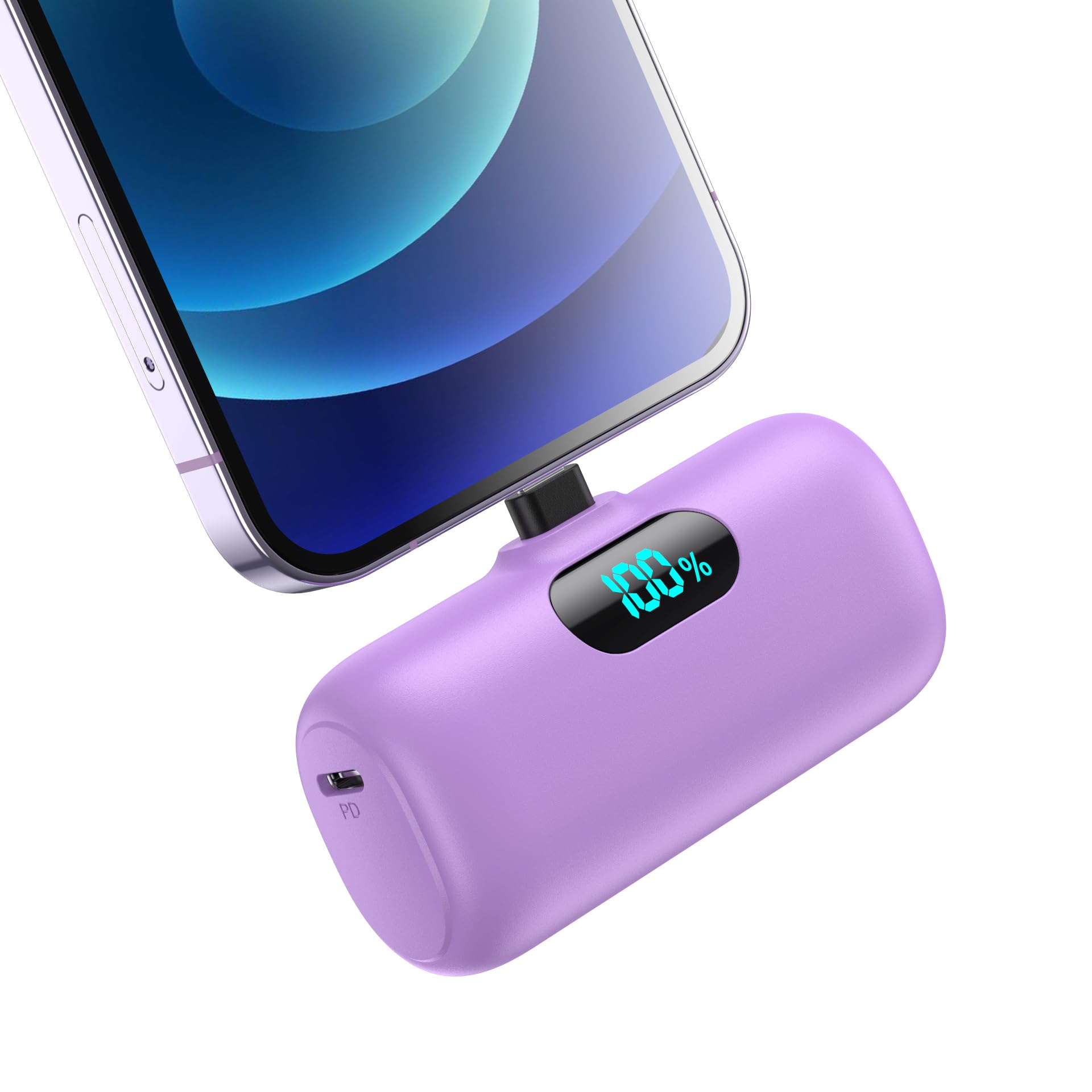 Mini Power Bank für iPhone 5000mAh, Upgrade 15W PD 3.0A Schnellladung, Leicht-Kompakt Powerbank LCD Display Akkupack Kompatibel mit iPhone 14/13/12/11/XR/X/8/7/6 und mehr