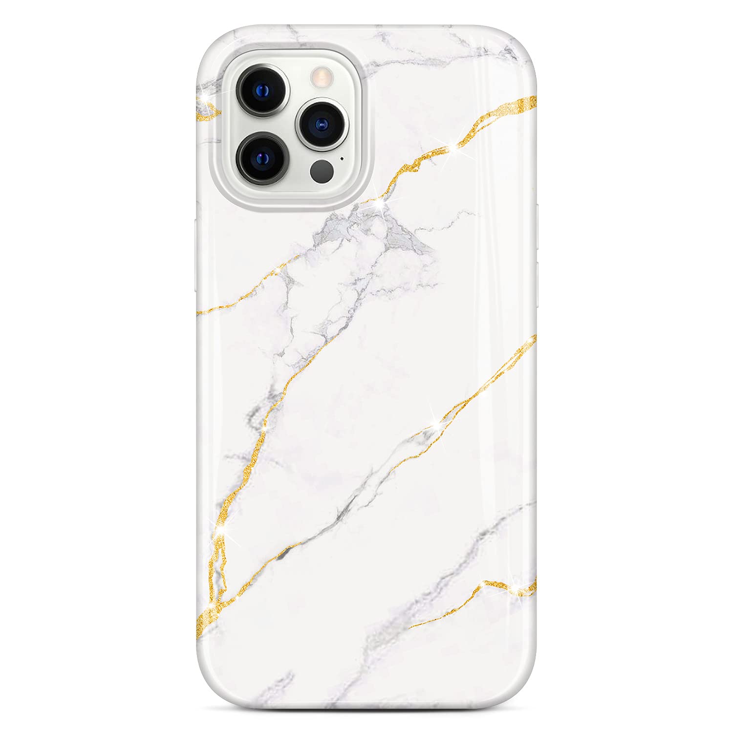 JIAXIUFEN Gold Sparkle Glitter Case Compatible with iPhone 12 and iPhone 12 Pro Marble Slim Shockproof TPU Soft Protective Silicone Cover Phone Case White