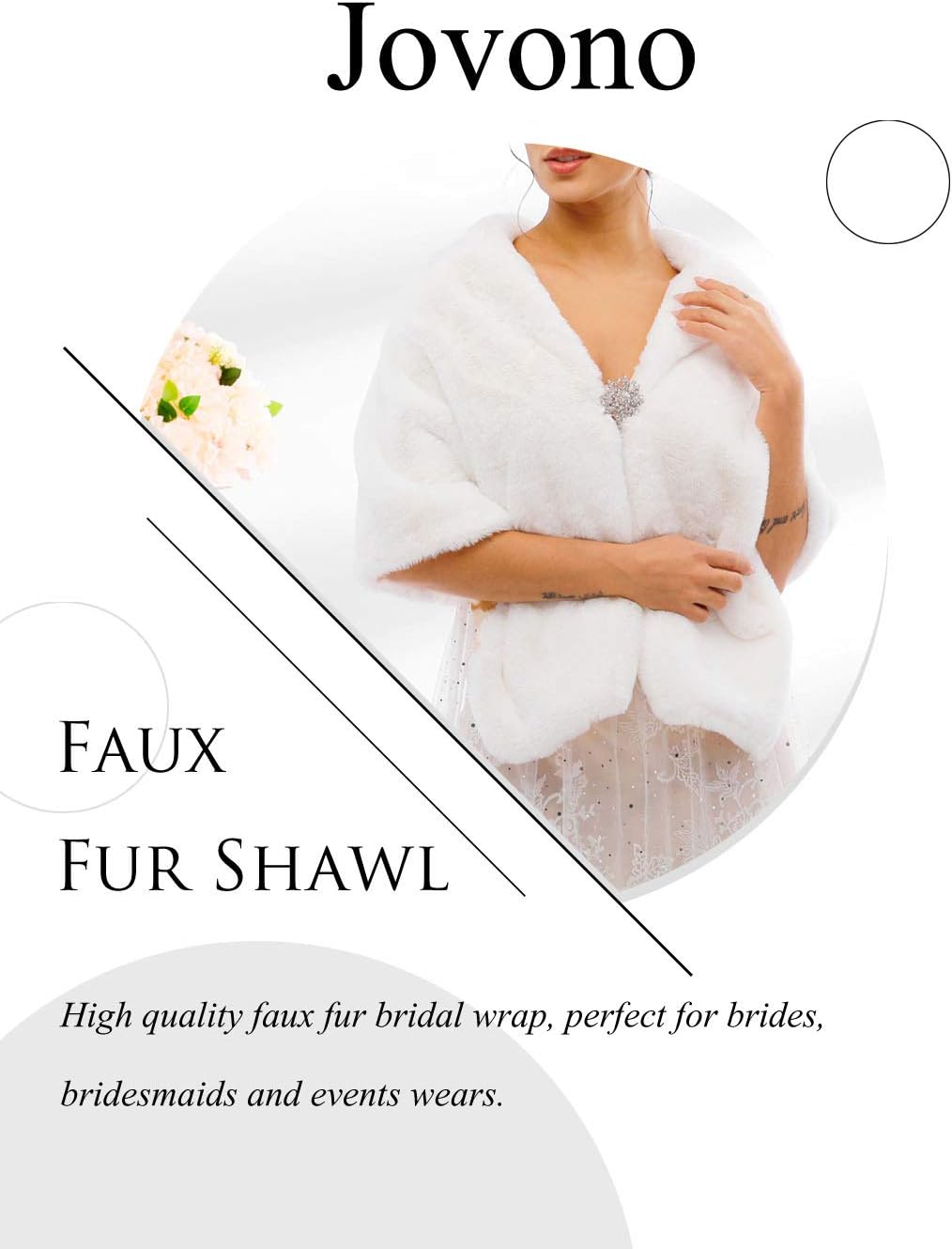 Jovono Women's Bride Wedding Faux Fur Shawl Wrap Bridal Fur Scarf Fur Wraps and Shawls for Women
