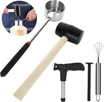 Coconut Opener Tool Set Food Grade Stainless Steel Coconut Opener Kit for Young Coconut Coco Jack Opener Kit with Stainless Steel Scraper, Coconut Hole Maker Puncher, Rubber Hammer 4pcs
