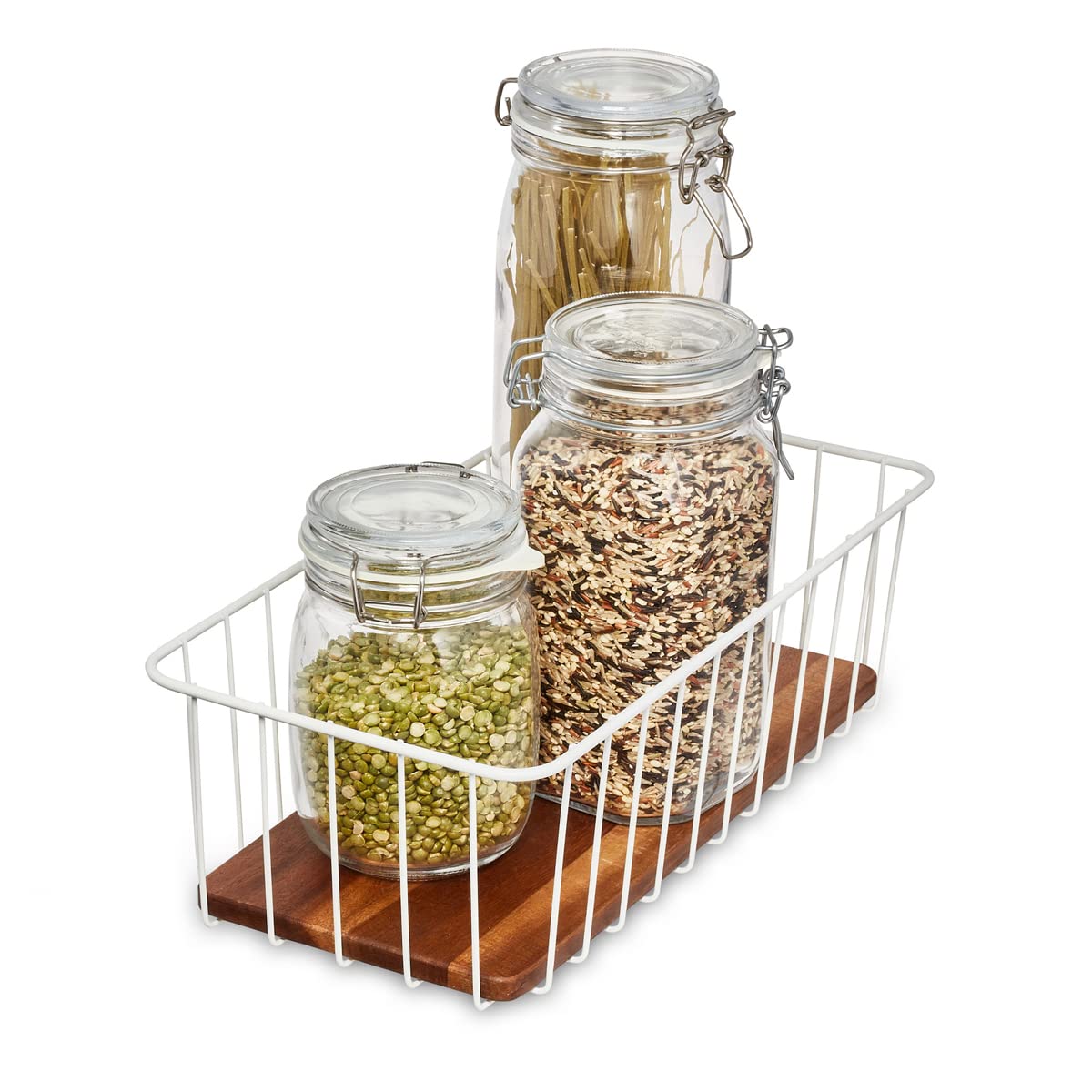 iDesign The Ría Safford Collection Wire Basket with Acacia Wood, 16