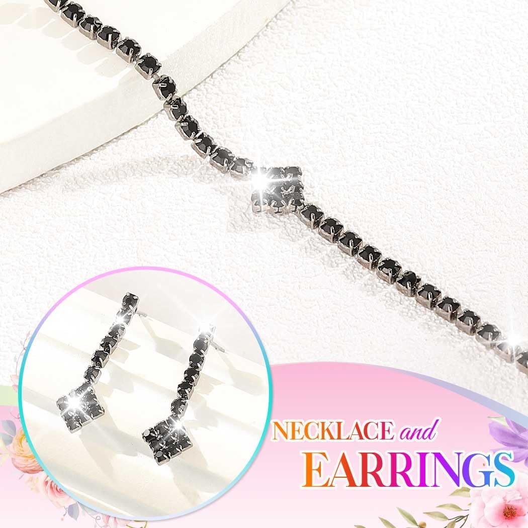 Unicra Black Jewelry Sets Rhinestone Necklaces Earrings Bracelet Set Prom Formal Costume Jewelry for Women and Brides - Image 6