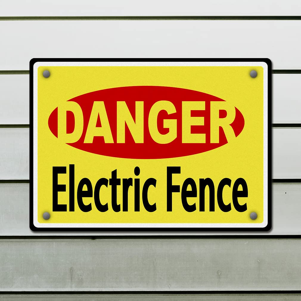 Aluminum Weatherproof Metal Sign Multiple Sizes Danger Electric Fence Horizontal Street 12x9Inches