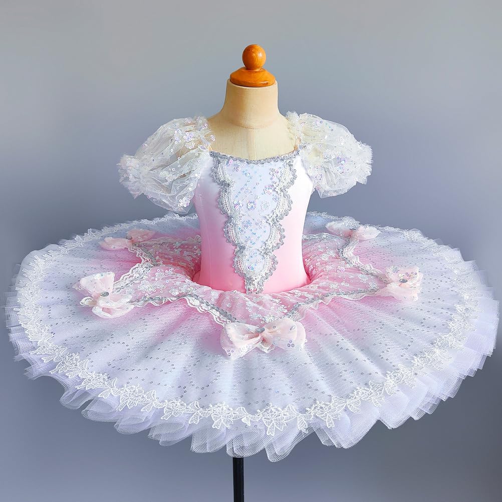 Mädchen Rosa Spitze Pfannkuchen-Tutu-Ballettkleid, Ballerina-Trikotrock im Prinzessinnenstil, Tanzkostüm für Kinder