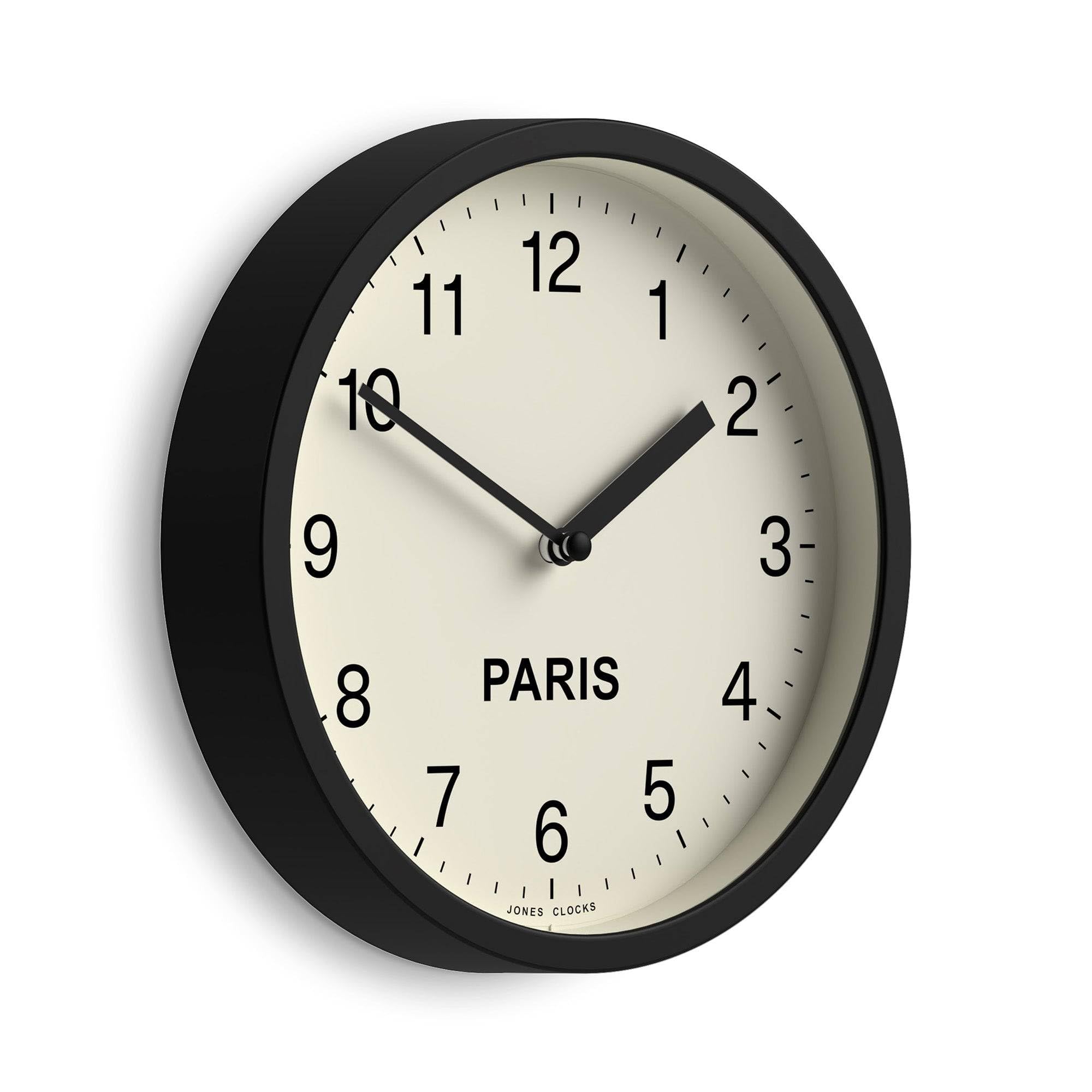 JONES CLOCKS New York Time Zone - Horloge Murale Ronde Moderne 20cm Noir - Chiffres Faciles à Lire