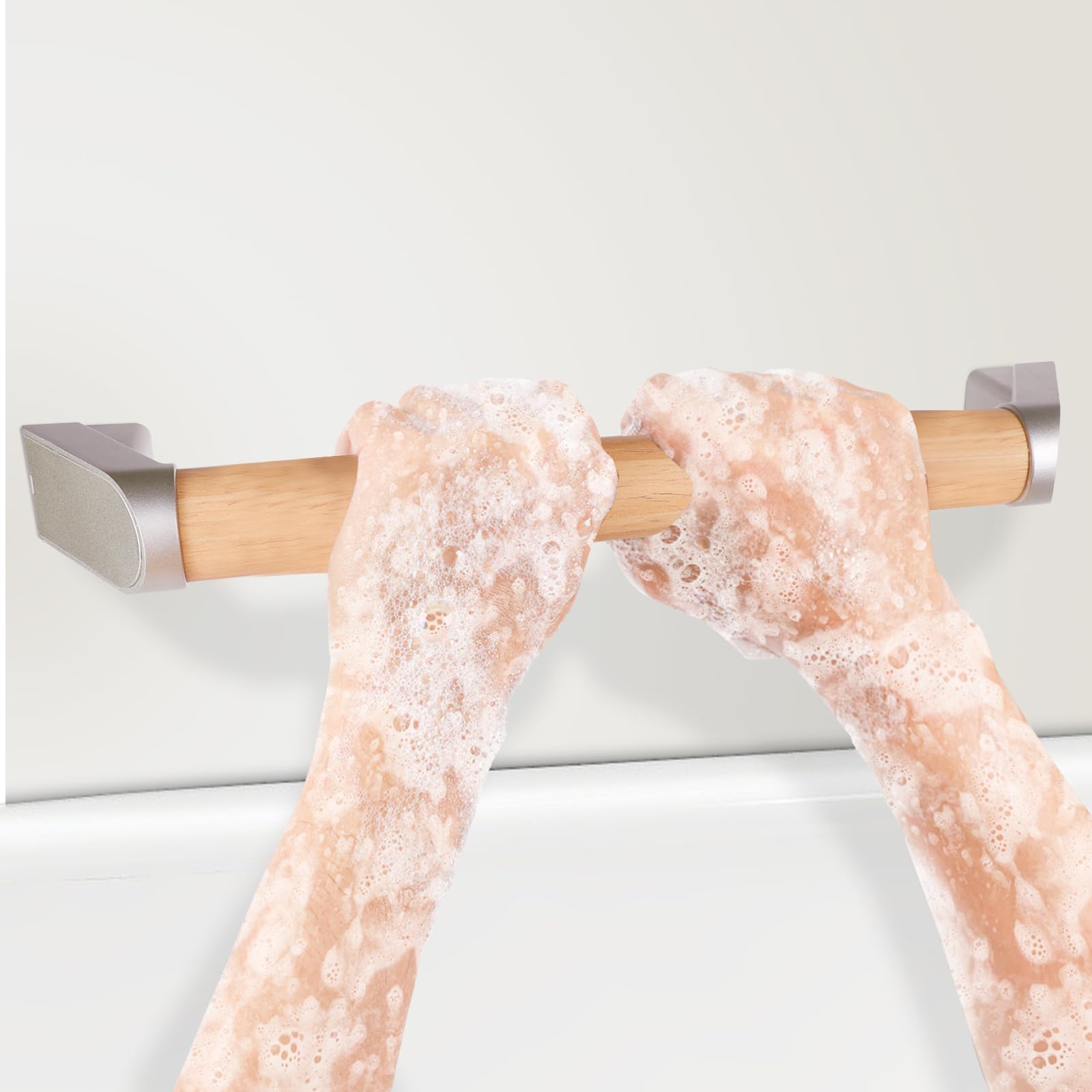 Handlauf Holz, Haltegriff für Senioren, Dusche, Rutschfester Griff 40cm | Badewannengriff geeignet für Behinderte, Sichere Wandmontage im Badezimmer und WC