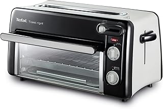 Tefal Tostadora y minihorno 2 en 1 de acero inoxidable negro, Ranura larga, con tapa, Calentamiento de cuarzo, 6 niveles, Temperatura del grill hasta 210°C, Bandeja recogemigas extraíble, TL6008