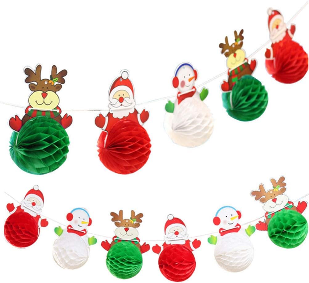 Artibetter Christmas Honeycomb Decoration Santa ClausElk Snowman Honeycomb Balls Centerpiece Xmas Party Decoration(with Rope) - Image 5