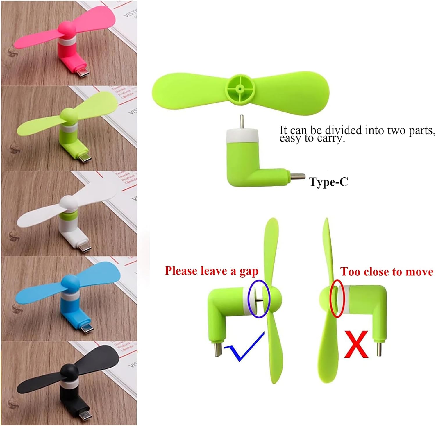 Sokelinn-six Mini Cell Phone Fan USB C- 6 Pack Portable Travle Fans for Type C Port Fast Cooling Summer Accessories (Mix Color)