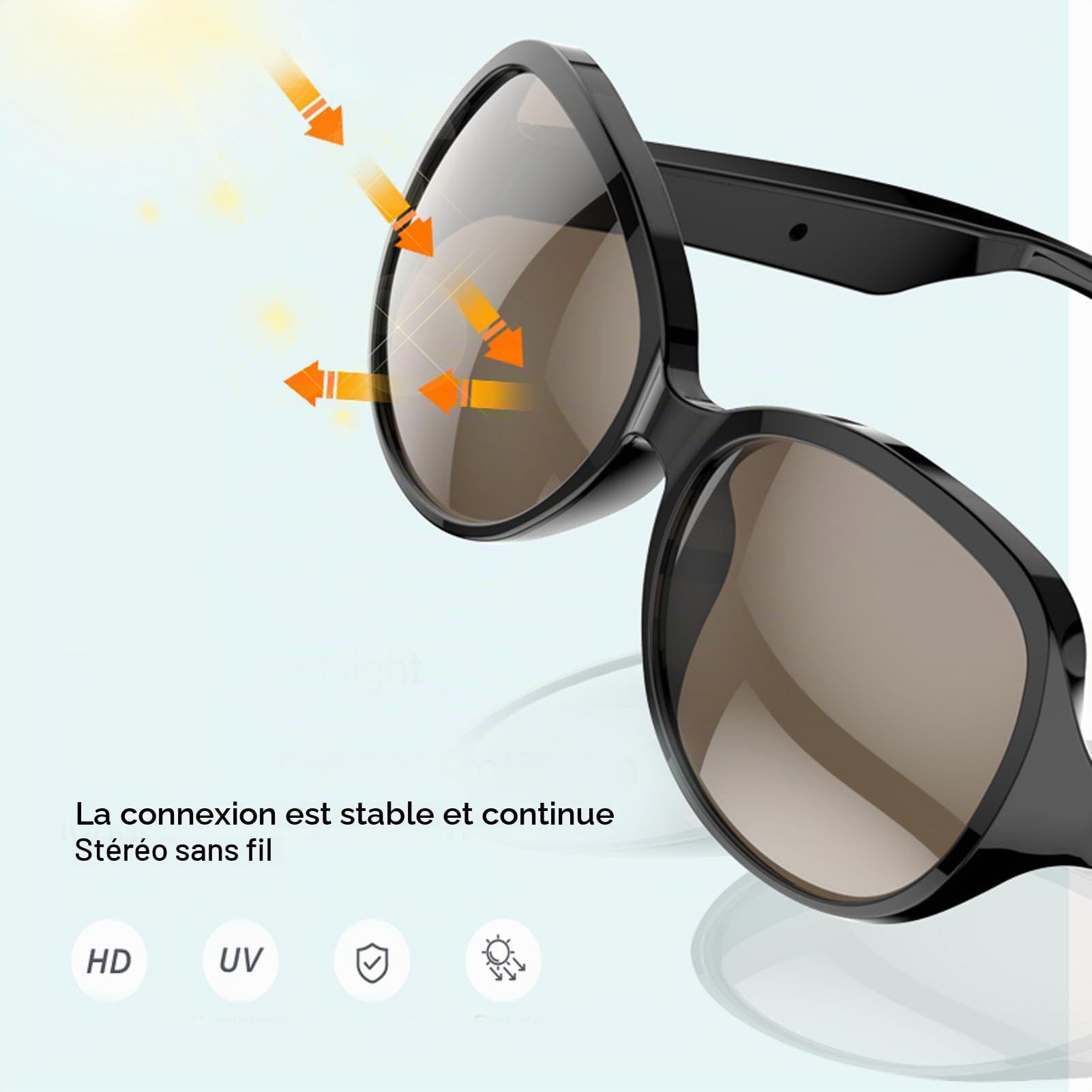 Goshyda AI Smart Bluetooth Lunettes de Soleil Casque sans Fil Lunettes de Soleil intégré Micro Double Haut-Parleur UV400 Hommes Femmes