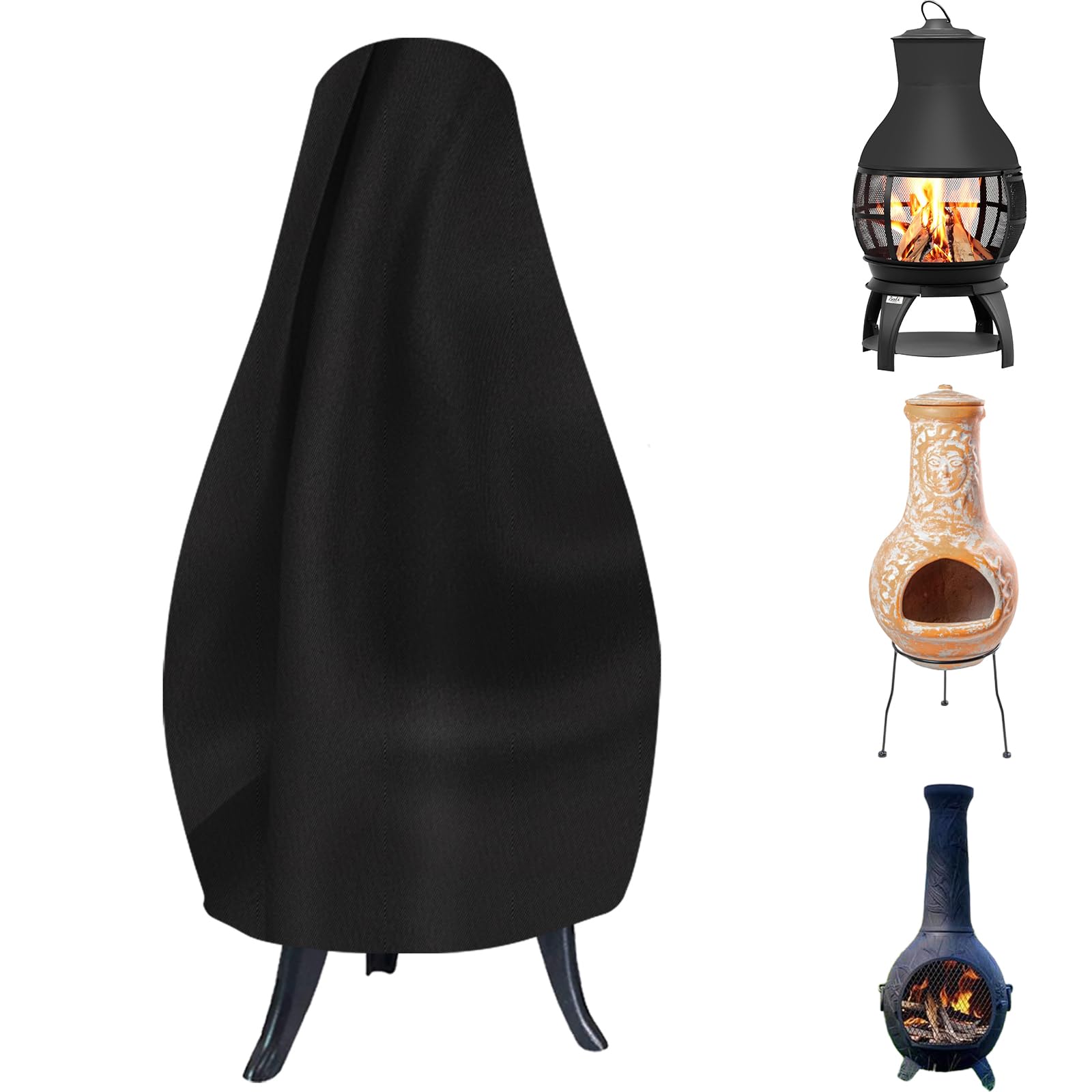 Chiminea Cover Heavy Duty 420D Oxford Water-Resistant Waterproof Outdoor Fireplace Fire Pit Cover (24D x 48H)