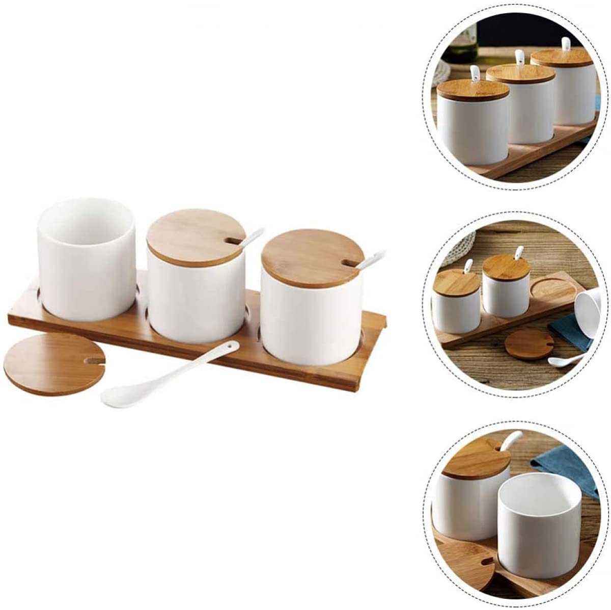 Gewürzdosen-Set, Gewürzdose, Gewürztopf, Pfeffer, Salz, Zuckerdose, Gewürzbehälter, Behälter mit Deckel, kleiner Löffelhalter for die Küche, weiße Dose