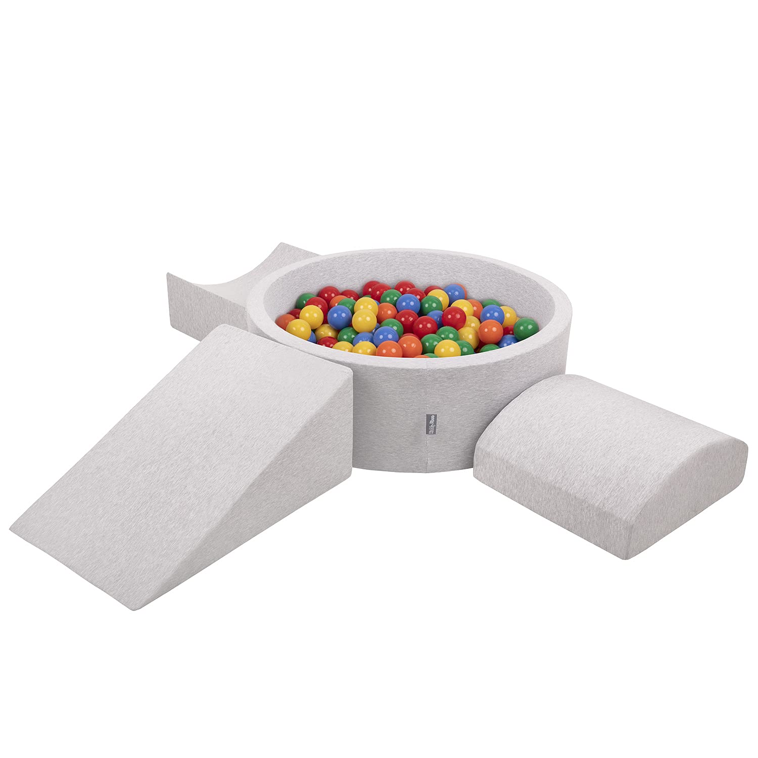 KiddyMoon Foam Playground For Kids With Round Ballpit (200 Balls) Obstacle Course, Lightgrey:Yellow/Green/Blue/Red/Orange — image 1