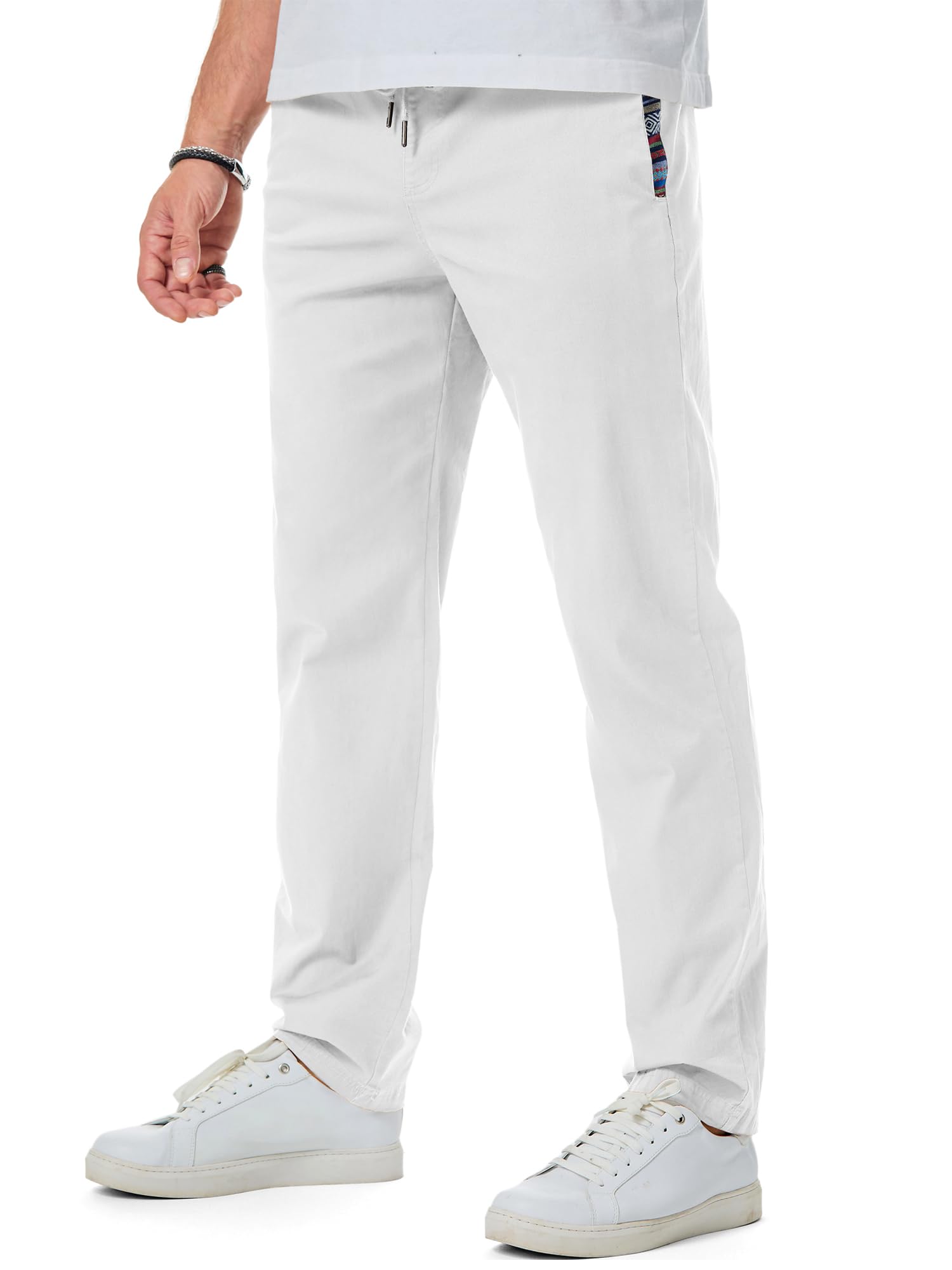 JMIERR Mens Casual Chino Drawstring Stretch Waist Twill Pants
