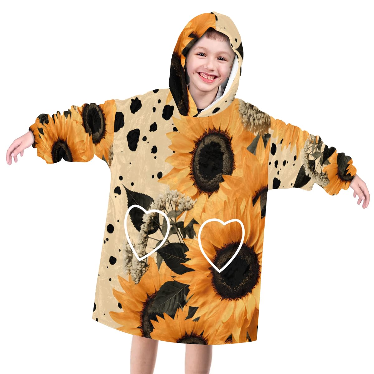 Wearable Blanket Hoodie for Kids, Fantastic Florals Fleece Sweatshirt Blanket Oversized Blanket Sweatshirt with Pocket Flannel Warm Hooded Blanket 6-10 Year Old Girl Boy Gift, One Size