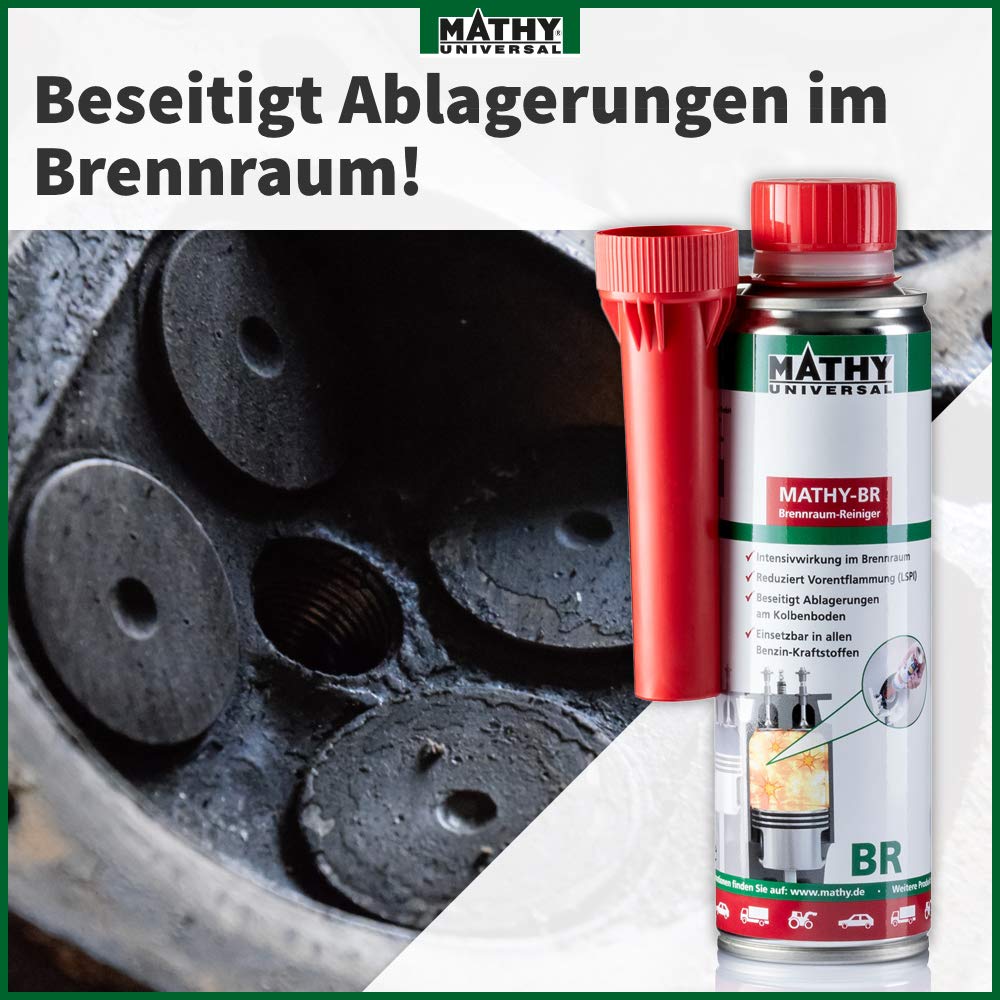 MATHY-BR Brennraumreiniger Benzin, 250 ml - Benzin Additiv - Kolbenring Reiniger - geeignet für Downsizing-Motoren - Kraftstoffadditiv Benzin Motoren