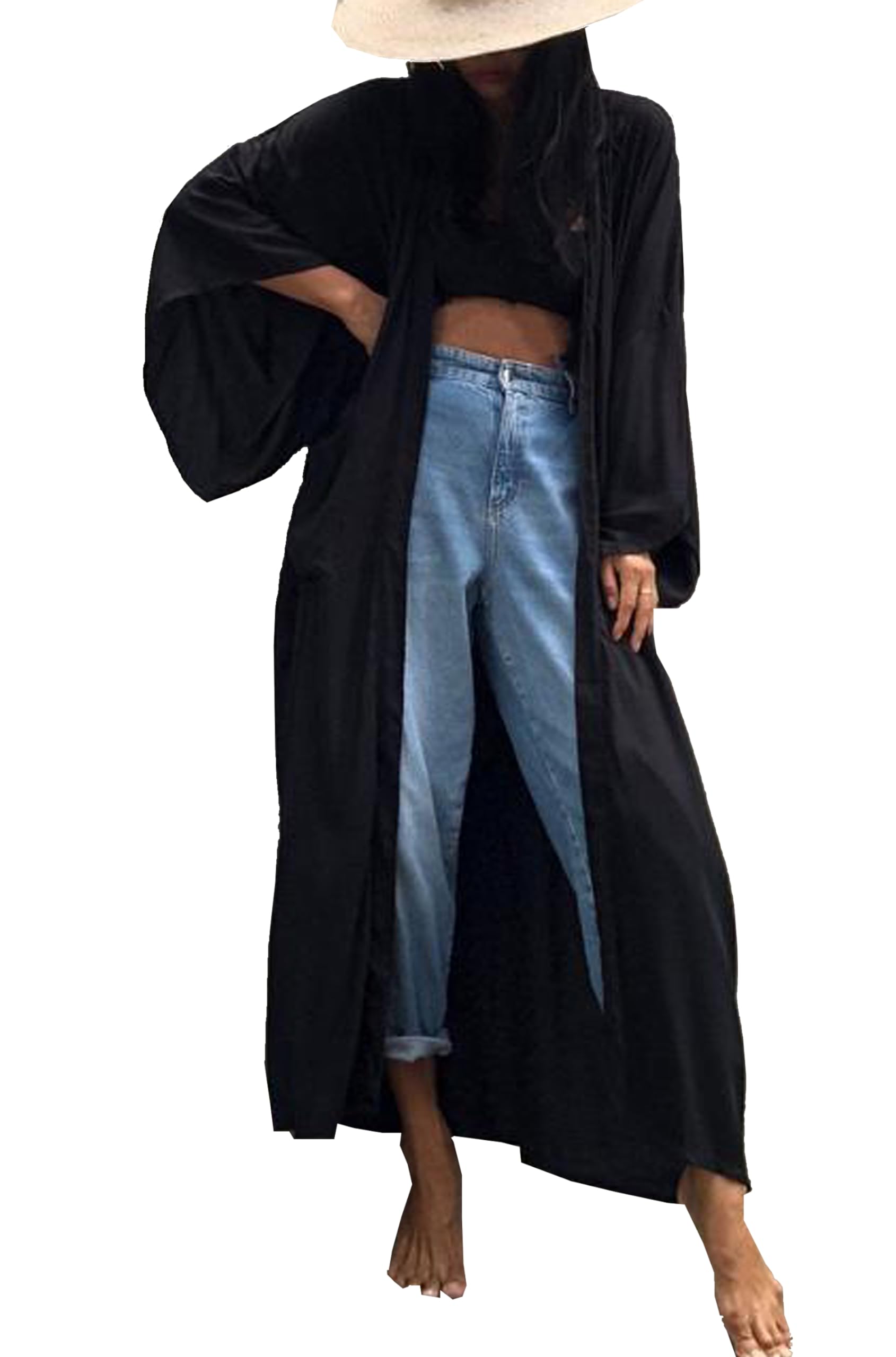 Cardigan pour femme - Manteau de plage surdimensionné - Manches larges - Avec ceinture - Pour l'été
