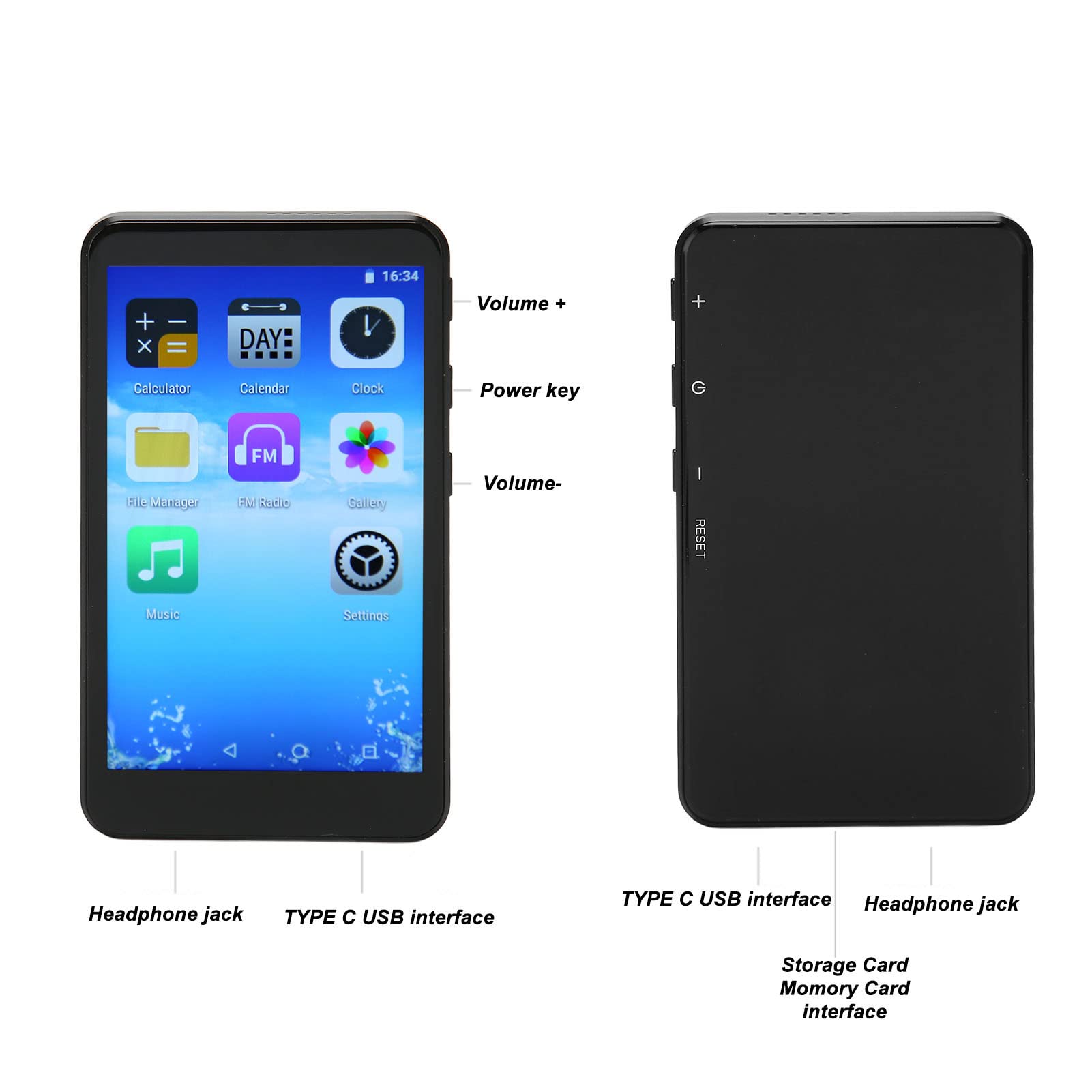 Reproductor MP4 con Bluetooth WiFi, Reproductor de Música en Streaming Android con Pantalla Táctil Completa de 3,97 Pulgadas, Sonido HiFi sin Pérdidas, con Auriculares con Cable,