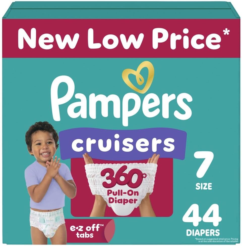 Pampers Diapers - Cruisers 360 - Size 7, 44 Count, Babyproof up to 100% Leakproof Pull-On Diaper Size 7 44