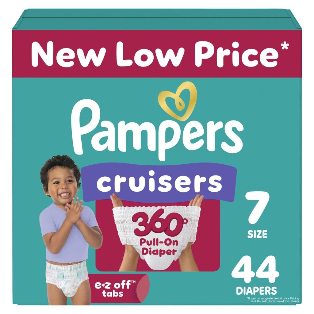 Pampers Cruisers 360 Diapers - Size 7, 44 Count, Pull-On Disposable Baby Diapers, Gap-Free Fit