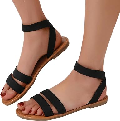 Amazon.com: Sandalias de verano para mujer, sandalias romanas sin cordones,  planas y elásticas para el tobillo, sandalias con puntera abierta : Ropa,  Zapatos y Joyería