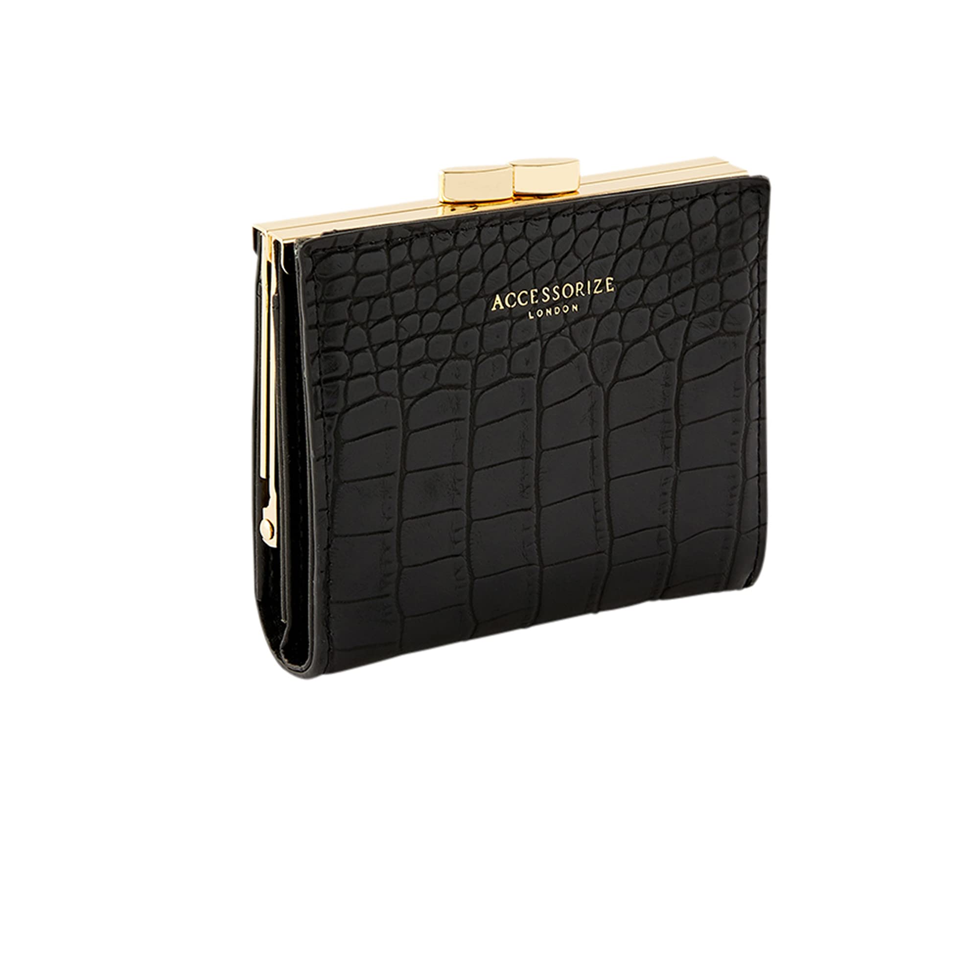 AccessorizeLondon Women's Faux Leather Black Clip Frame Bella Purse