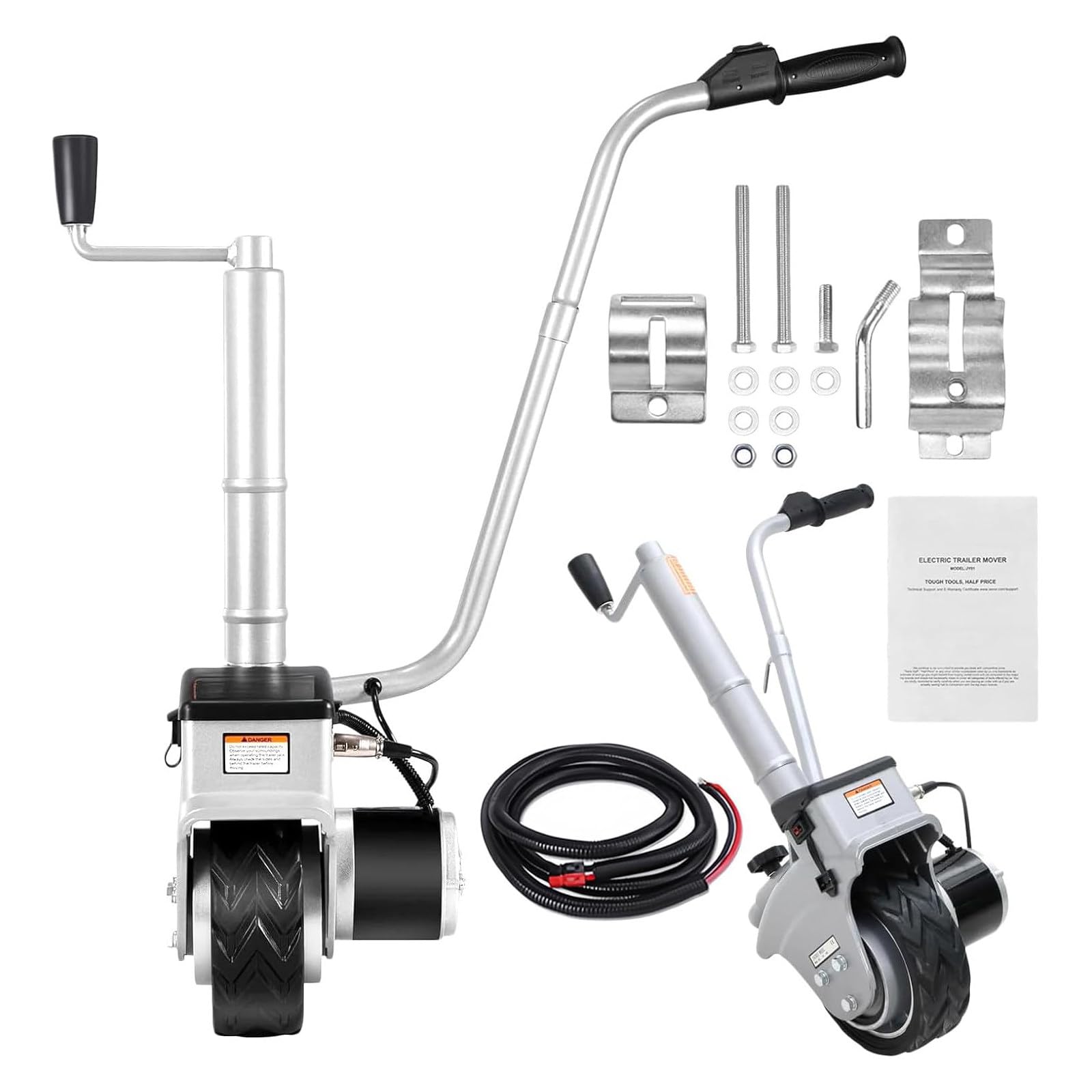 Elektryczny wózek do przyczep, uciąg 2270 kg, 350W 12V koło jezdne z prędkością 6-7 m/min, regulowana wysokość zacisku 32-42 cm, do przemieszczania przyczep, kamperów, łodzi