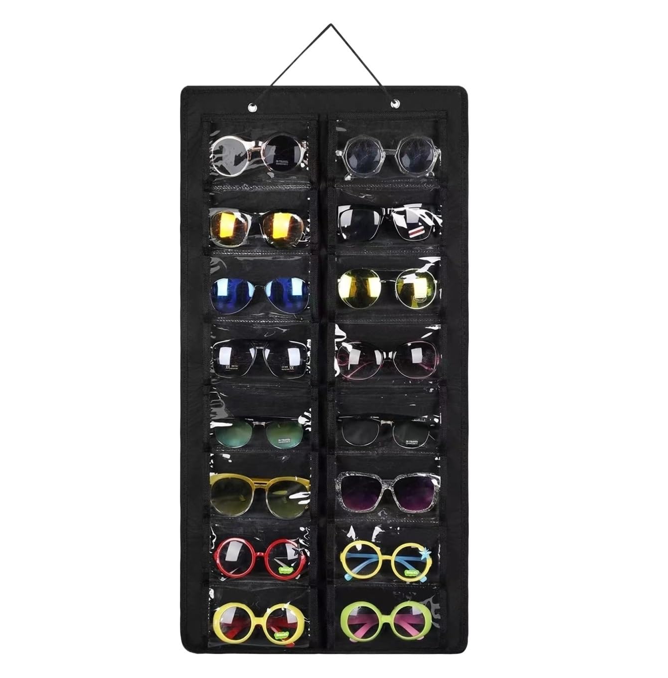 BJfhRH Sunglasses Display For Entryway 16 Slots Sunglasses Organizer Storage Hanging Eyeglasses Wall Mounted Home Office(Black)