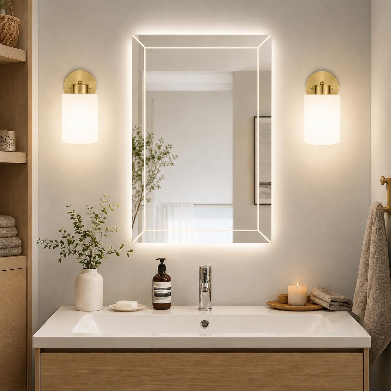 Frosted Wall Sconce Set of Two,Gold Sconce Bathroom Lighting,Modern Brass Vanity Light,Mid-Century Vanity Sconces for Bathroom,Livingroom,Kitchen image 5