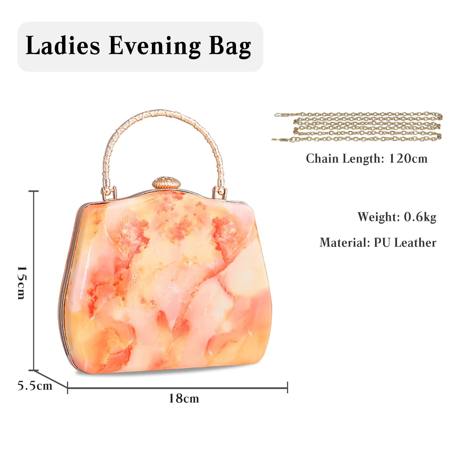 Bolso de Noche para Mujer Clutch de Mármol Elegante Bolso de Hombro Bolso de Boda Bolsa de Noche Bolsos Bandolera Cartera de Mano para Fiesta de Graduación Boda Banquete Naranja