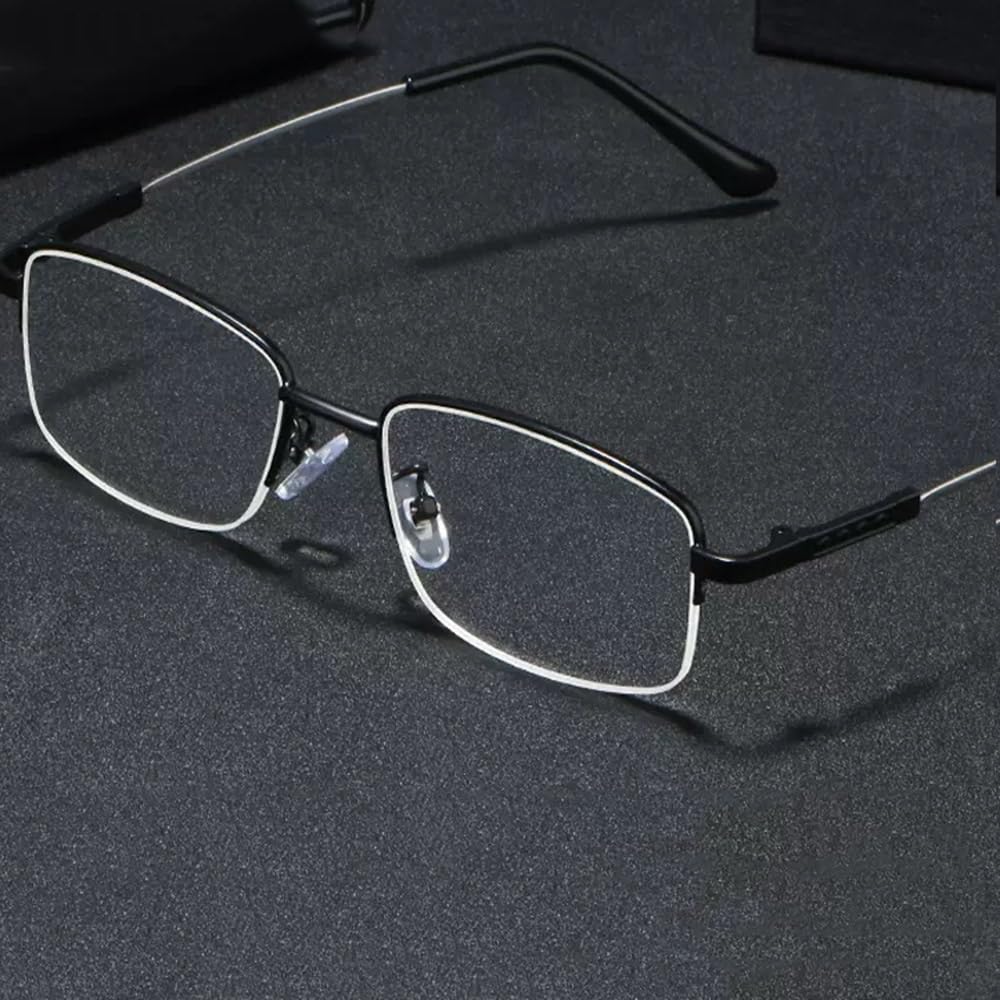 Gafas de Lectura Multifocales Progresivo HD Gafas de computadora Rectangulares Anti-Luz Azul Gafas Flexible Metal Medio Marco(Size:+3.5)