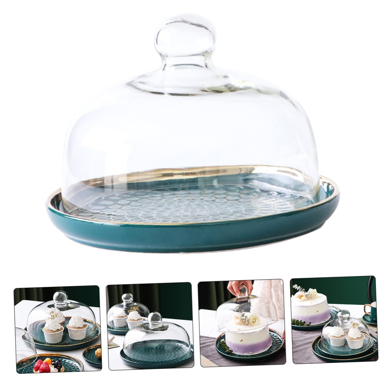Mobestech Campana para Tartas de Porcelana, Molde de cerámica para Tartas, Plato para Tartas con cúpula, Soporte para Tartas con Tapa, Campana Transparente, cúpula, Soporte para Tartas con cúpula