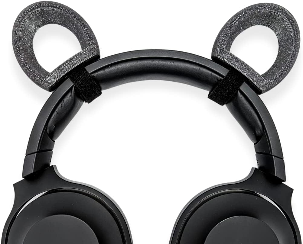 BeamTeam3D Bear Ears for Headphones - Adorable Brown and Panda Bear Headphones Attachment in Various Colors with Self Fastener - Bear Ears for Gamers and Streamers (Sparkle Black/White)
