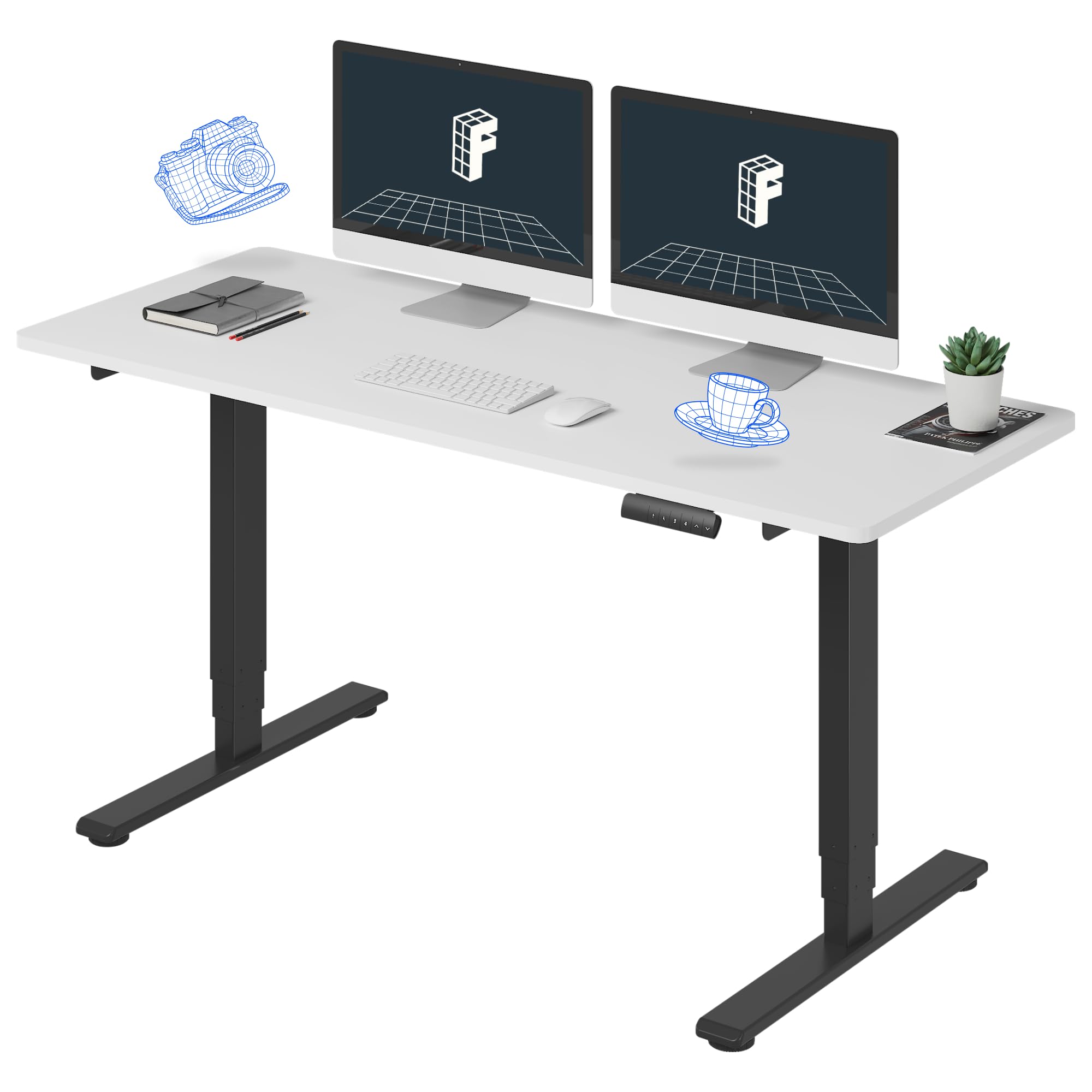 FLEXISPOT E6 Essential Standing Desk 3 Stages Dual Motor Electric 60x24 Inch Whole-Piece Board Height Adjustable Electric Sit Stand Desk(Black Frame + White Desktop, 2 Packages)