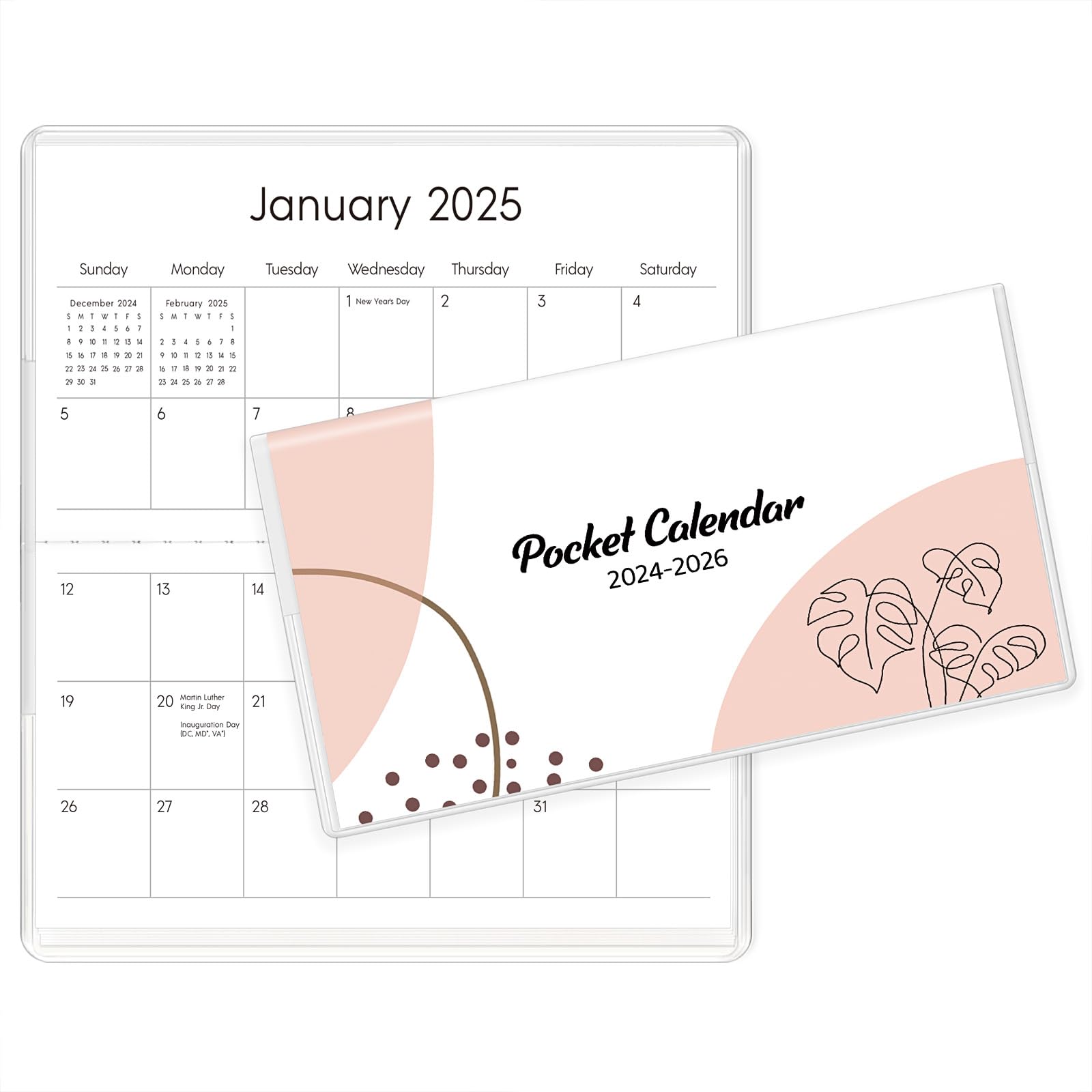 SKYDUE Pocket Calendar 2024-2025 For Purse Small Size Monthly planner Plastic Cover, 2 Year Pocket Planner 6.5" x 3.5"